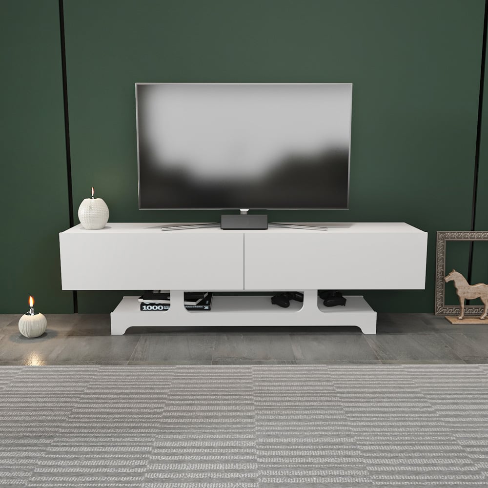 Decorotika Tera 2 Door Single Shelf White TV Unit Image 4