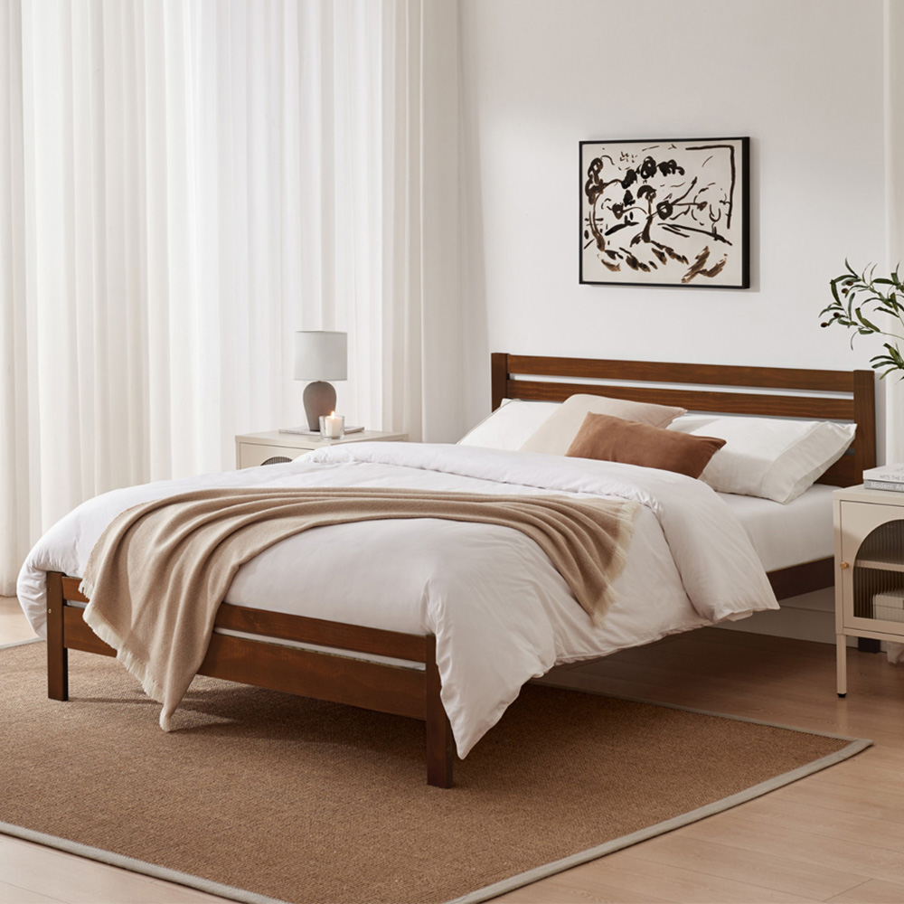 Furniturebox Cadhla King Size Walnut Stain Solid Pine Bed Frame Image 1
