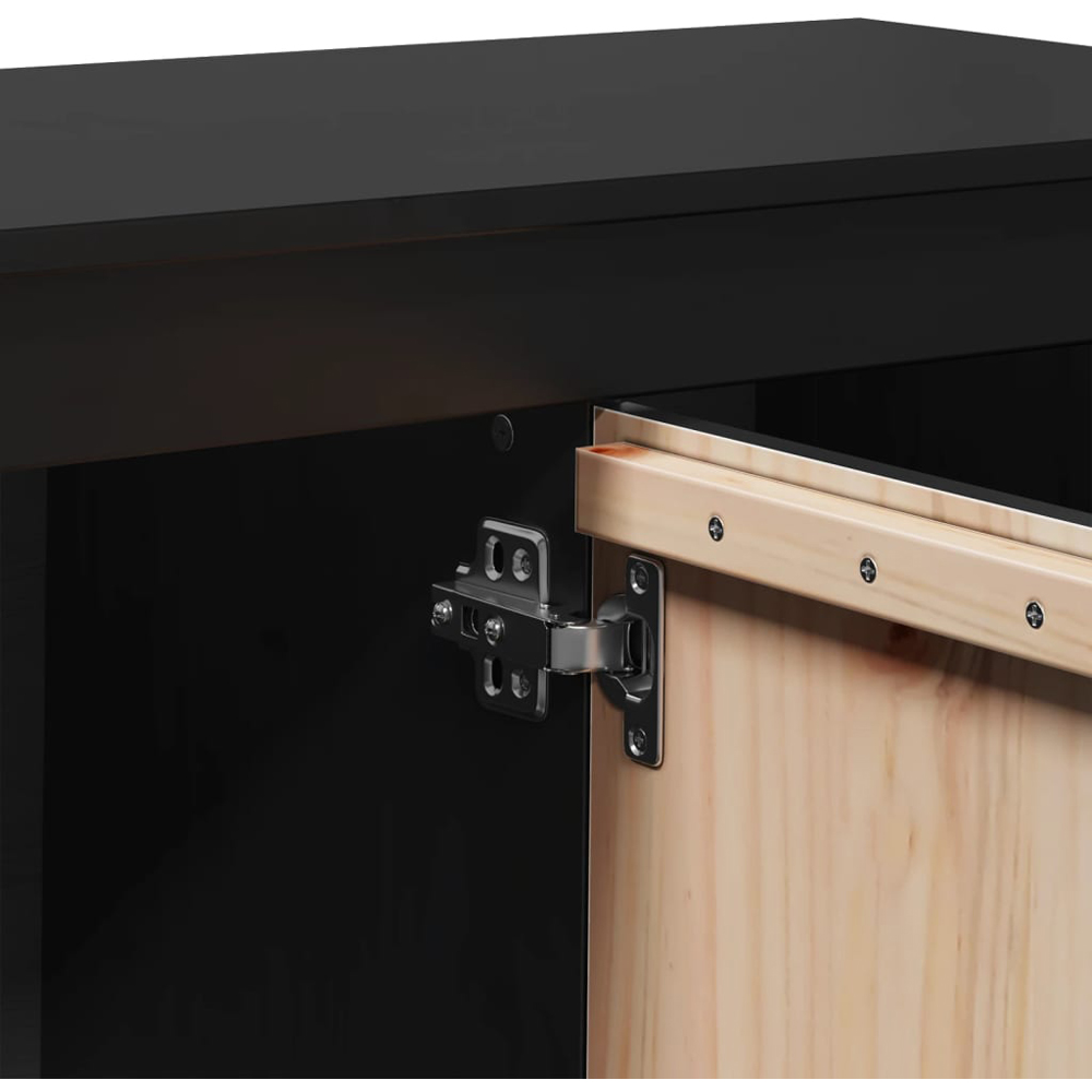 vidaXL 2 Door 2 Shelf Black Solid Pine Wood TV Cabinet Image 7
