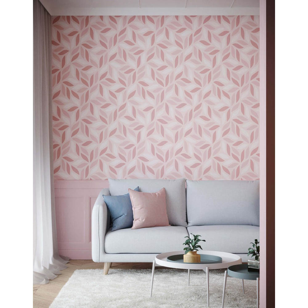 Bobbi Beck Eco Luxury Geometric Leaf Pattern Pink Wallpaper Image 2