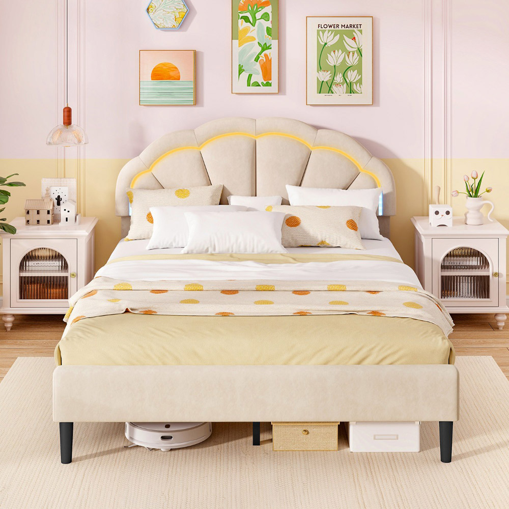 Costway King Size Platform Bed with Adjustable Petal Headboard Image 3