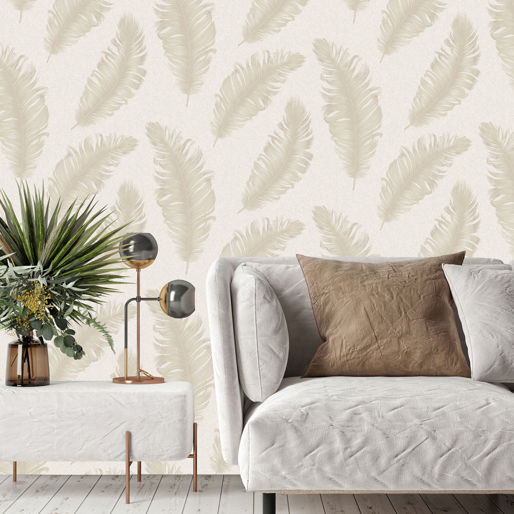 Belgravia Ciara Glitter Feather Cream Wallpaper Image 3