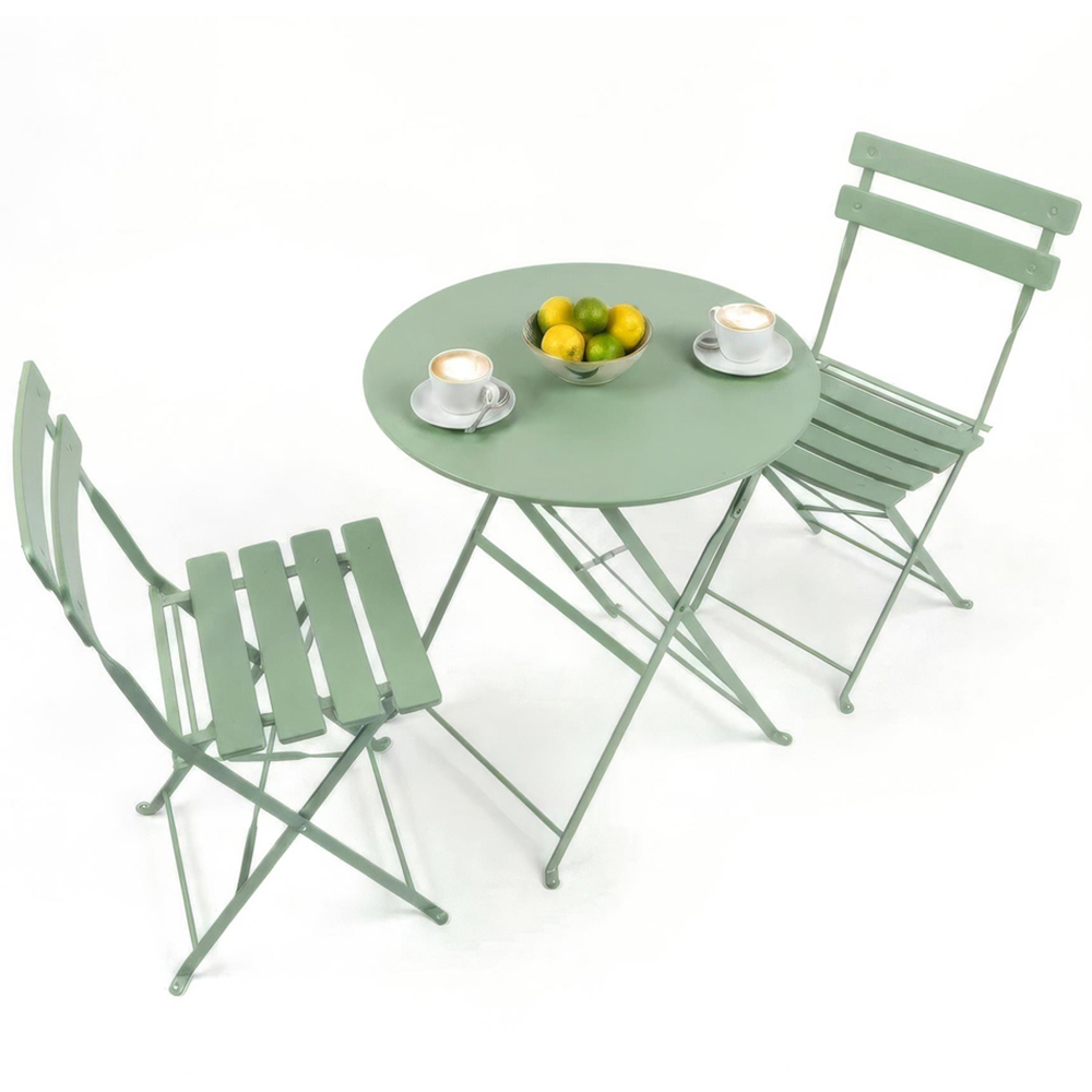 Harbour Housewares Sussex 2 Seater Sage Green Round Bistro Set Image 2