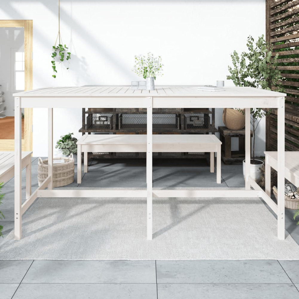 vidaXL 8 Seater Solid Pine Wood Slatted Garden Dining Table White Image 1