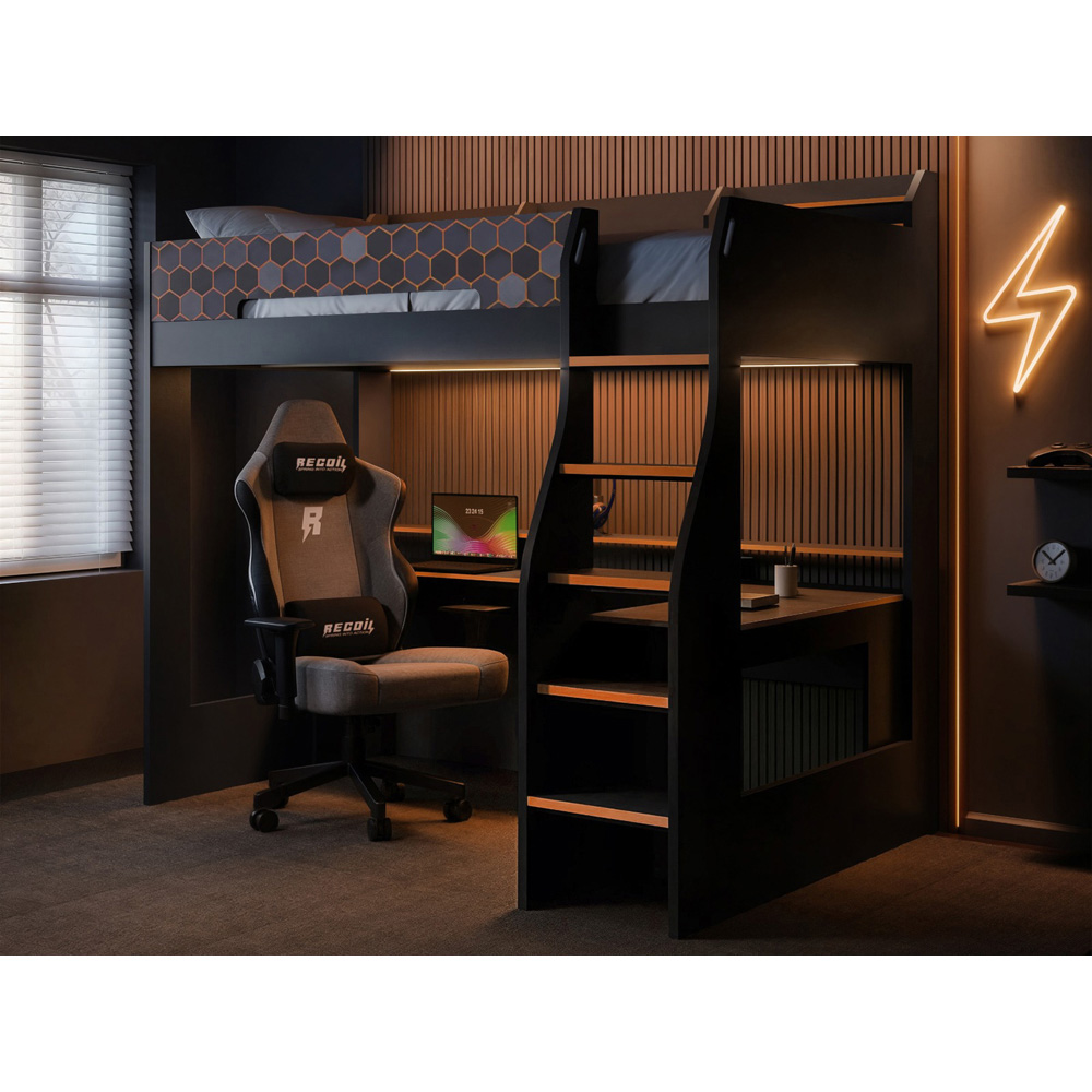 Recoil Ultimate Lumi Small Double Charcoal and Orange High Sleeper with Desk Image 5