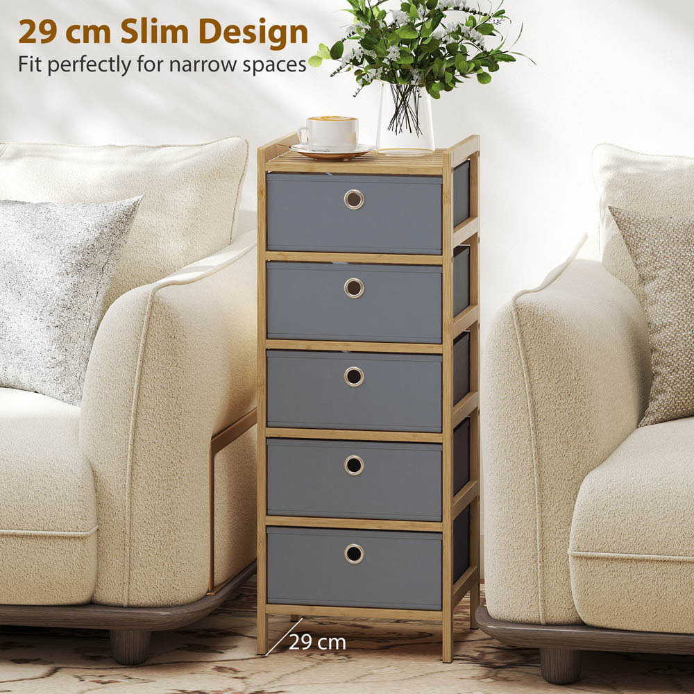 Portland 5 Fabric Drawer Light Grey Bamboo Frame Chest of Drawers Image 6