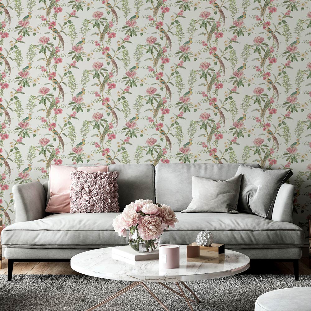 Arthouse Exotic Garden Green and Pink Wallpaper Image 4