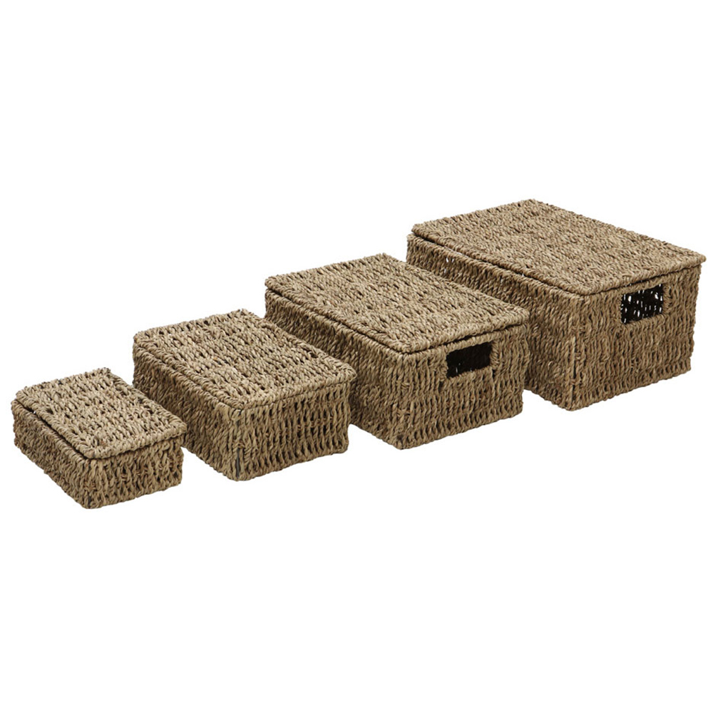 JVL Seagrass Rectangular Storage Baskets with Lids Set of 4 Image 3