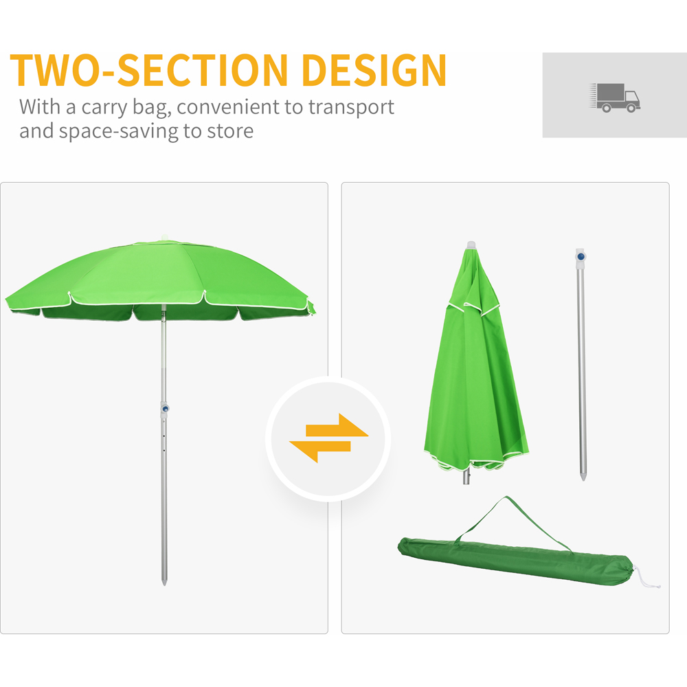 Outsunny Green Arched Tilting Beach Parasol with Carry Bag 1.9m Image 6