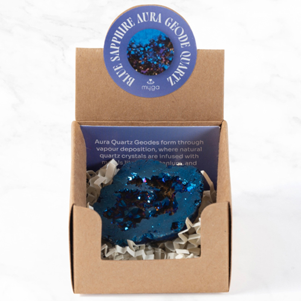 Myga Aura Sapphire Blue Quartz Crystal Geode Image 3
