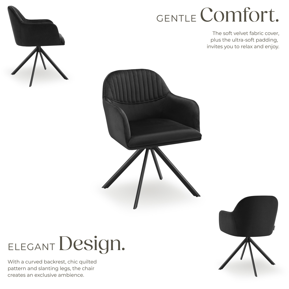 tectake Lona Black Velvet Upholstered Swivel Armchair Image 3