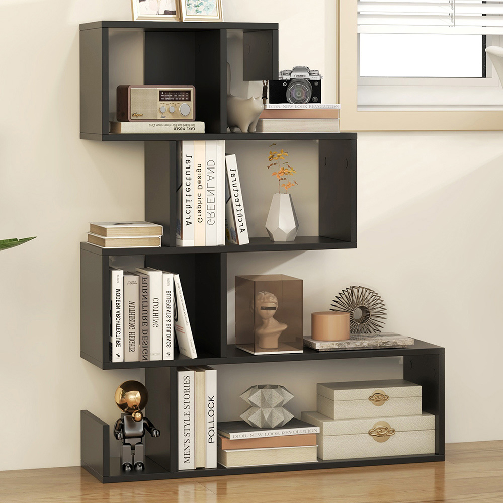 Costway 4 Shelf Black S Shaped Bookshelf Image 1