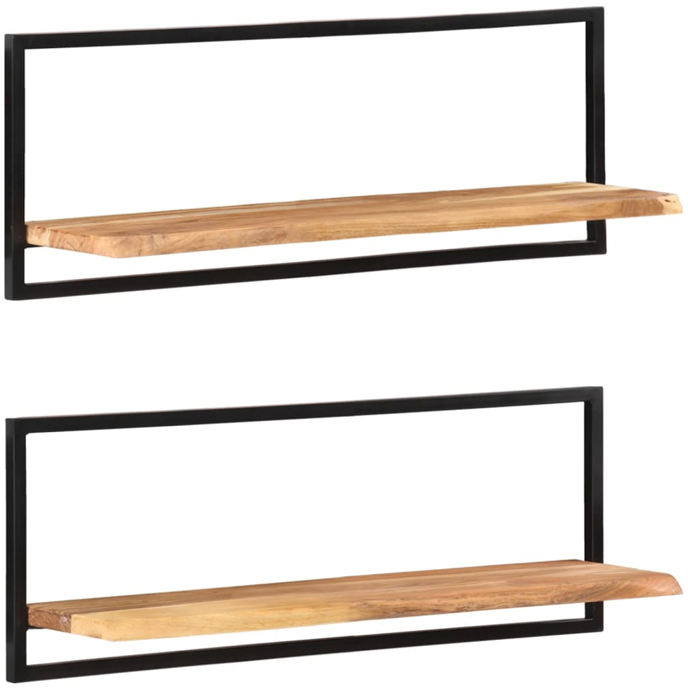vidaXL 100 x 24 x 35cm Set of 2 Solid Wood Acacia and Steel Wall Shelf Image 4