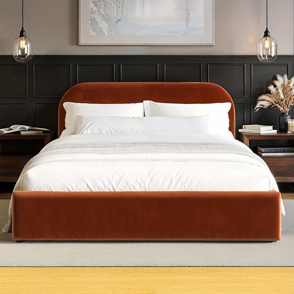 Flair Alba Double Burnt Orange Velvet Ottoman Bed Image 5