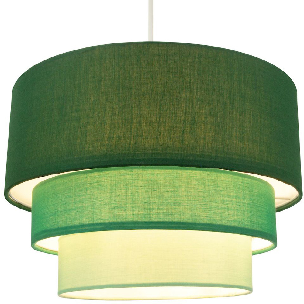 Happy Homewares 3 Tier Forest Green Cotton Round Pendant Shade Image 2