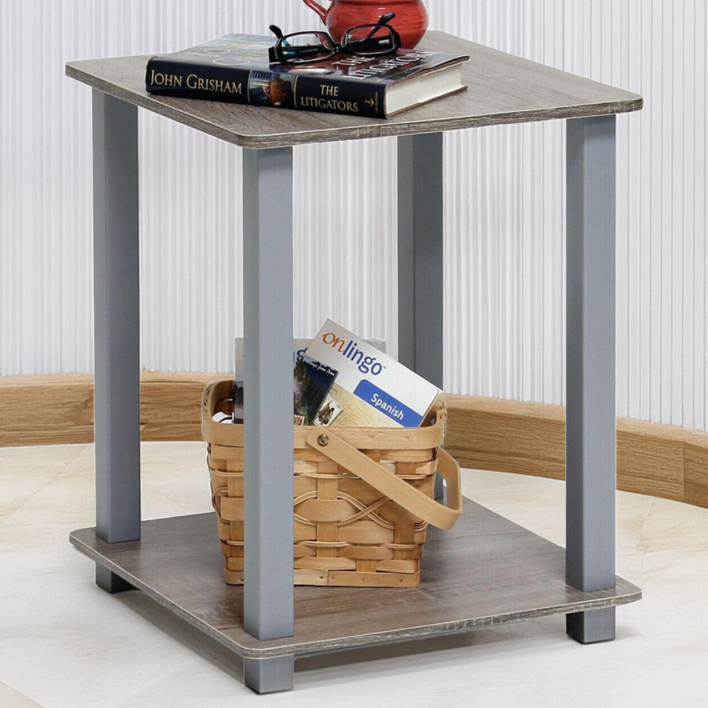 Walplus Simplistic French Oak Grey End Table Set of 2 Image 1