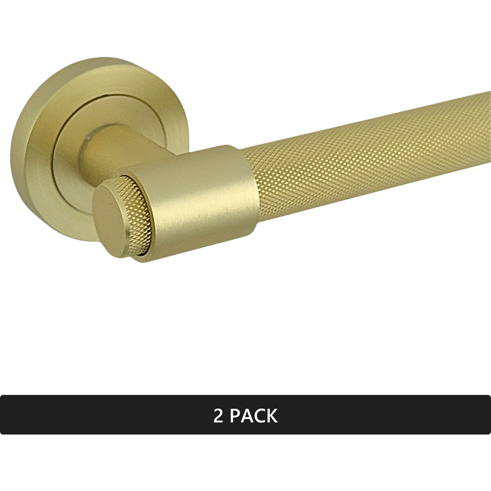 AXS Hardware Dakota Satin Brass Knurled Door Handles on Rose 2 Pack Image 5