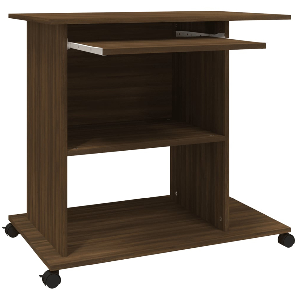 vidaXL 3 Shelf Wheeled Computer Desk with Keyboard Tray Brown Oak Image 6