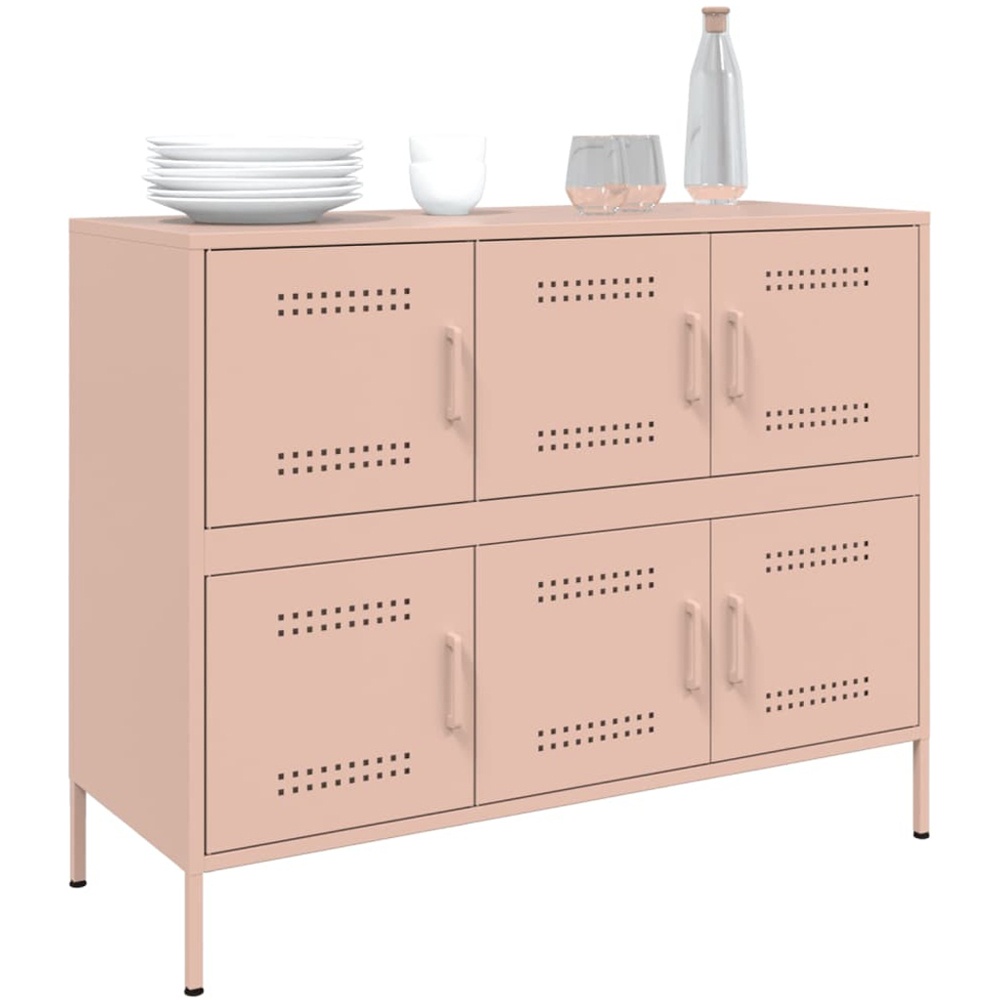 vidaXL 6 Door Pink Steel Sideboard Image 4