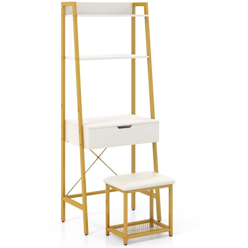 Costway 2 Shelf Golden Vanity Dressing Table Set with Flip Top Mirror Image 2