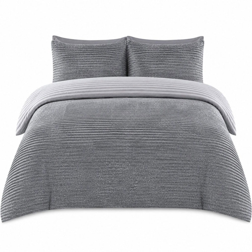 Smart Living Double Grey Sparkle Ribbed Fleece Reversible Duvet Cover Set Image 2
