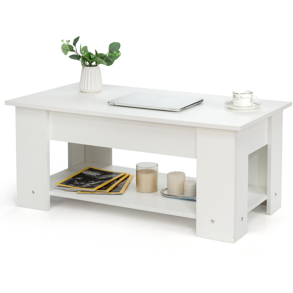 Costway Single Shelf White Lift Top Coffee Table Image 3