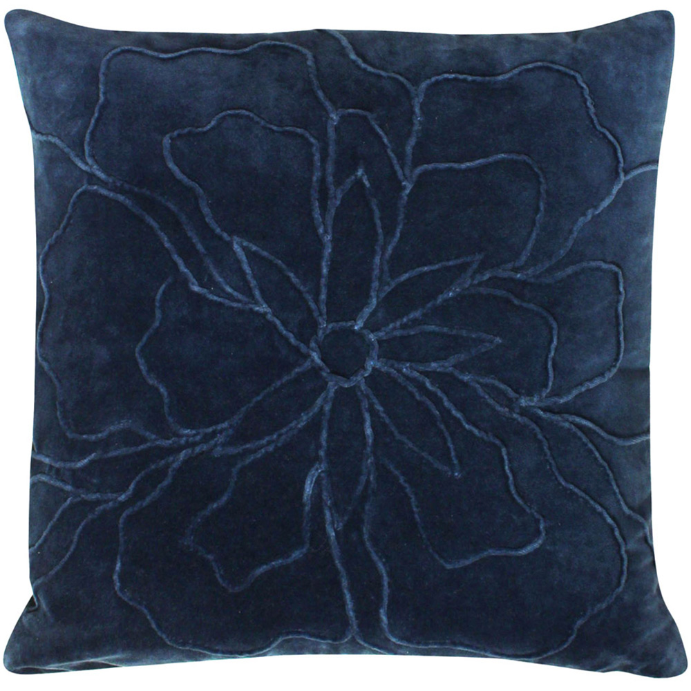 furn. Angeles Navy Floral Velvet Cushion Image 1