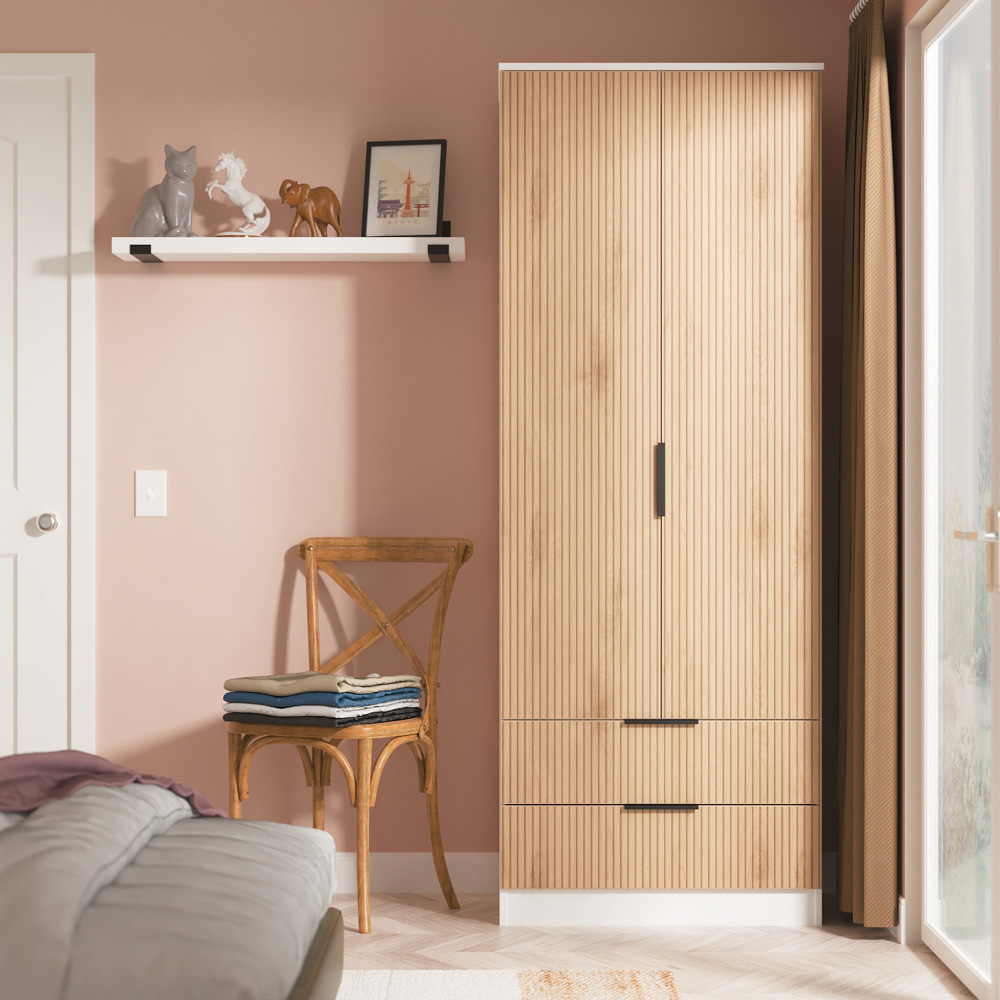 Crowndale Java 2 Door 2 Drawer Slatt Effect and White Tall Wardrobe Ready Assembled Image 8