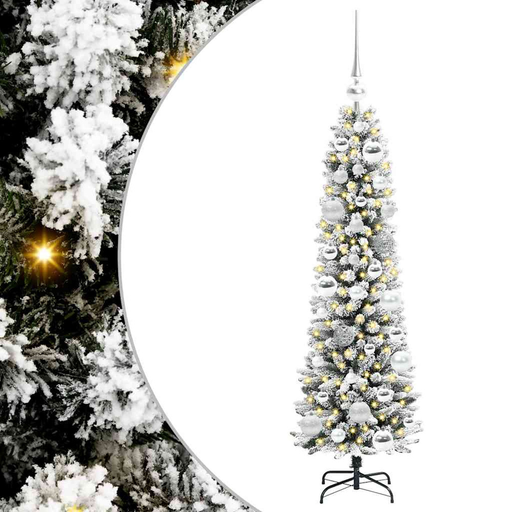 vidaXL Pre-Lit Warm White LED and Silver Baubles White Artificial Christmas Tree with Stand 4ft Image 2