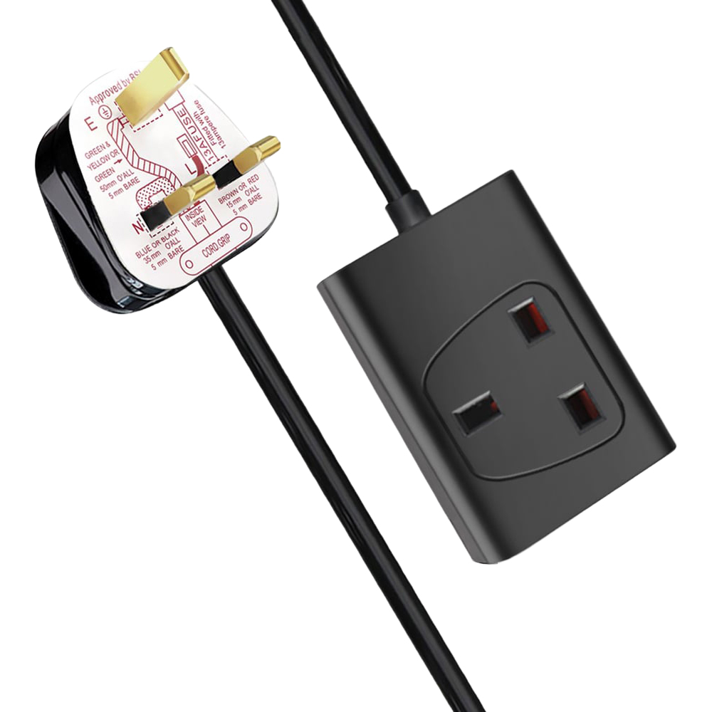 ExtraStar 13A 5m Single Socket Black Extension Lead with Cable Image 1