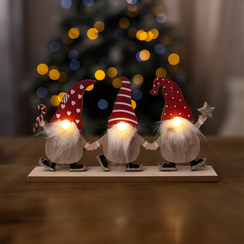 Marco Paul 3 Warm White LED Santa's On Stand Standing Decoration Image 2