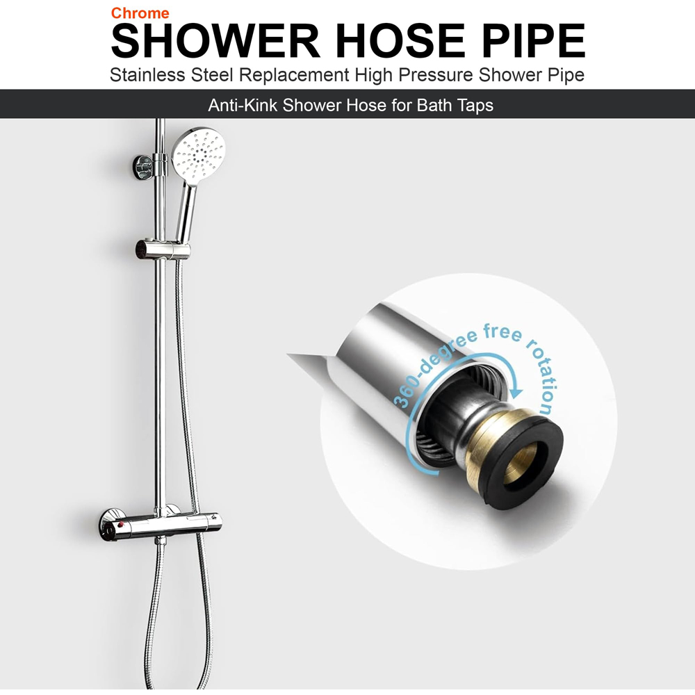 ATEK Stainless Steel Chrome Flexible Replacement Shower Hose with Washer 1.5m Image 5