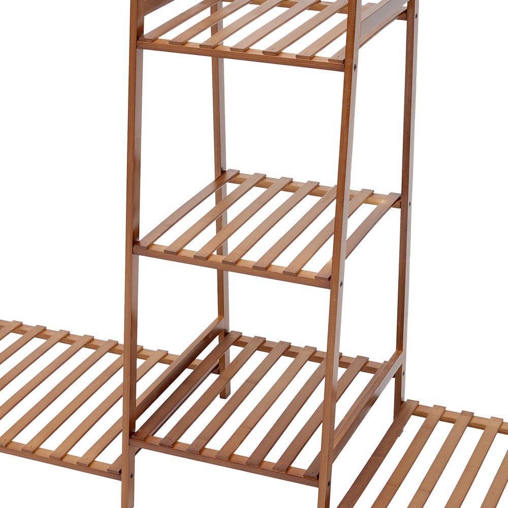 H&O Direct Trapezoid 9 Shelf Brown Bamboo Garment Rack Image 4