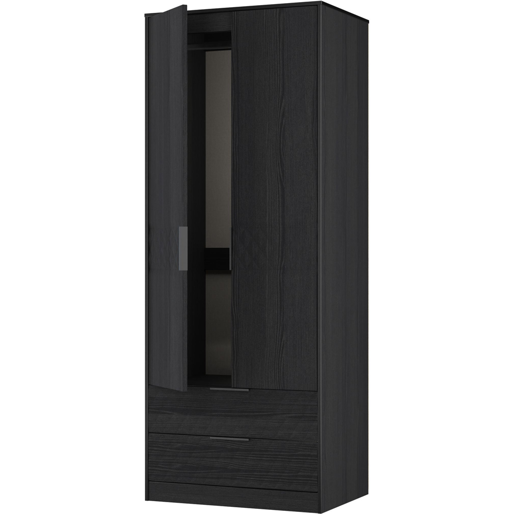Crowndale Harlequin 2 Door 2 Drawer Black Ash Tall Wardrobe Ready Assembled Image 3
