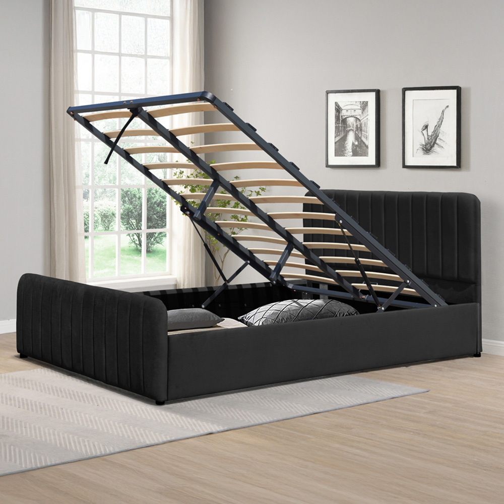Comfy Living Double Black Brushed Velvet Gas Lift Ottoman Bedframe Image 1