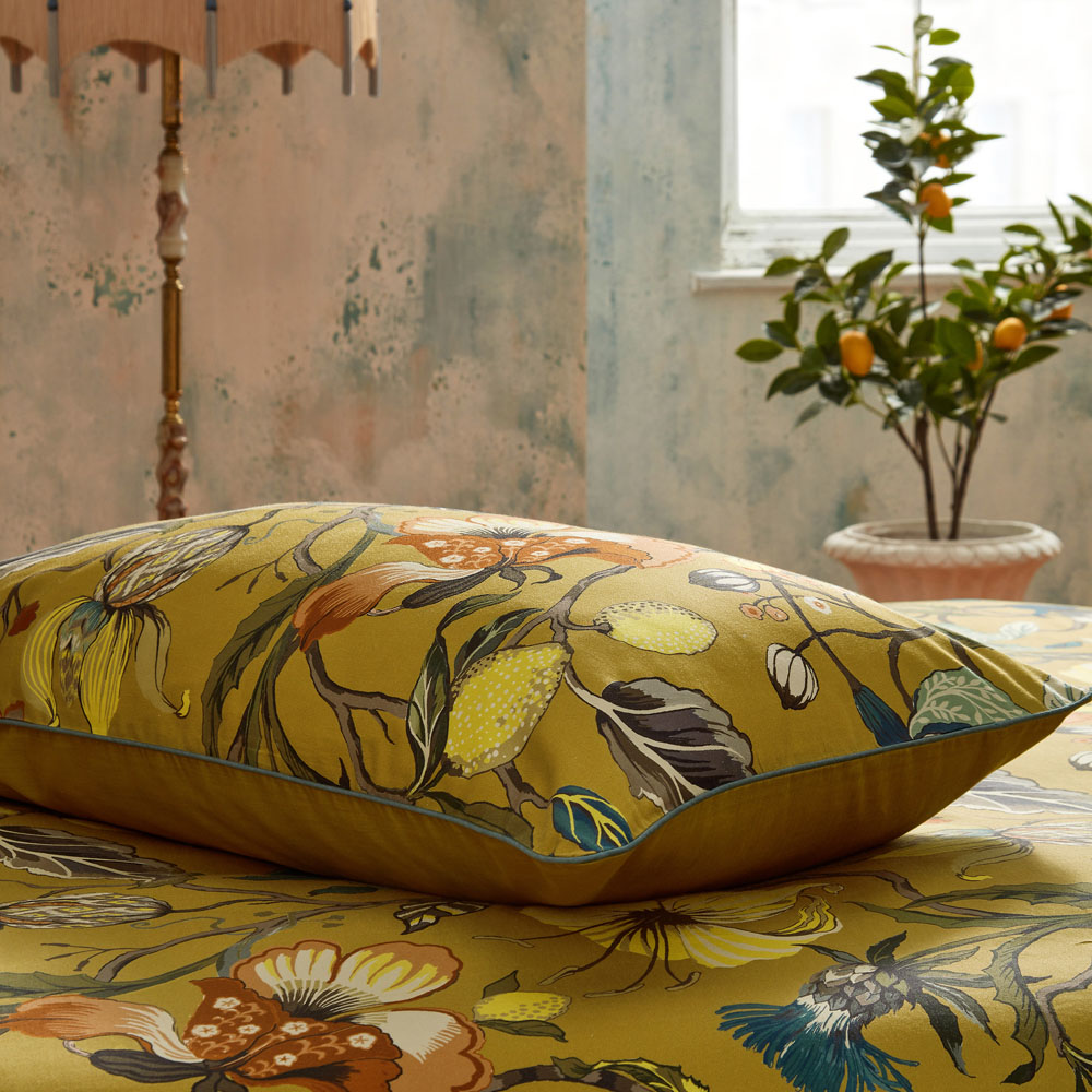 EW by Edinburgh Weavers Morton Floral Double Ochre Cotton Sateen Duvet Cover Set Image 4