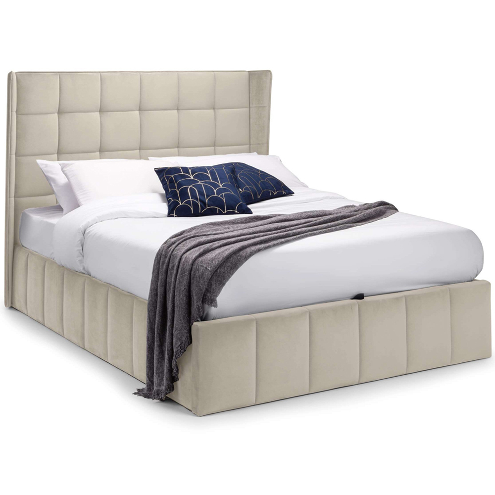 Julian Bowen Gatsby King Size Cream Velvet Winged Headboard Ottoman Storage Bed Image 2