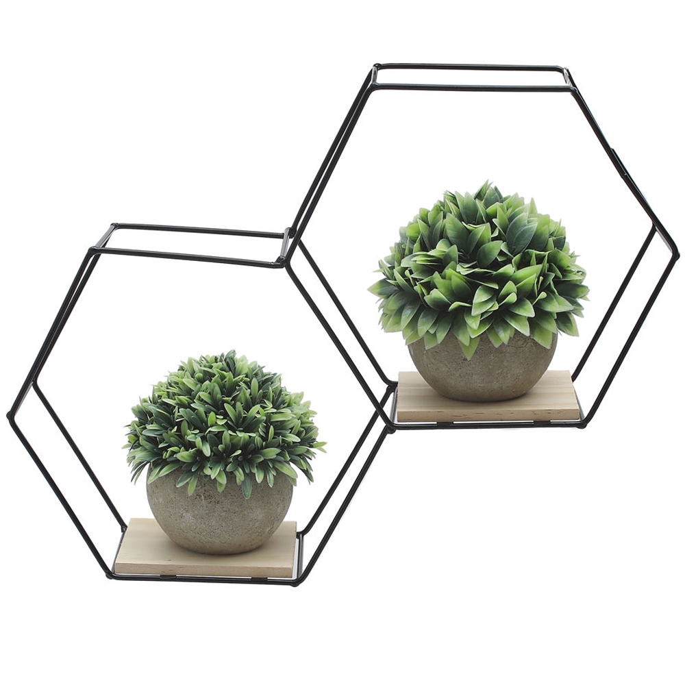 Living and Home 2 Compartment Hexagon Wall Shelf with Iron Frame Image 5