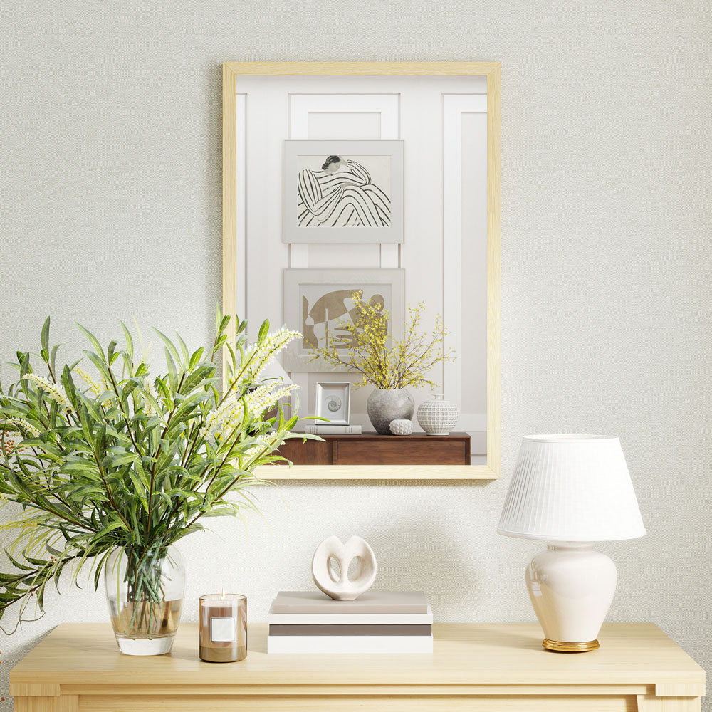 Portland Natural Rectangular Wall Bathroom Mirror 60 x 40cm Image 2