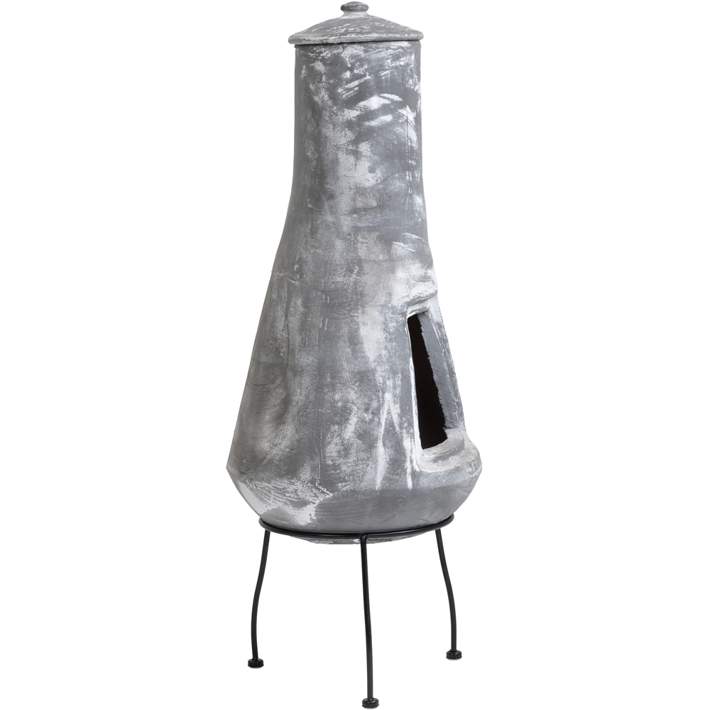 Snug Barcelona Grey Slender Design Medium Clay Chiminea with Lid and Iron Stand Image 4