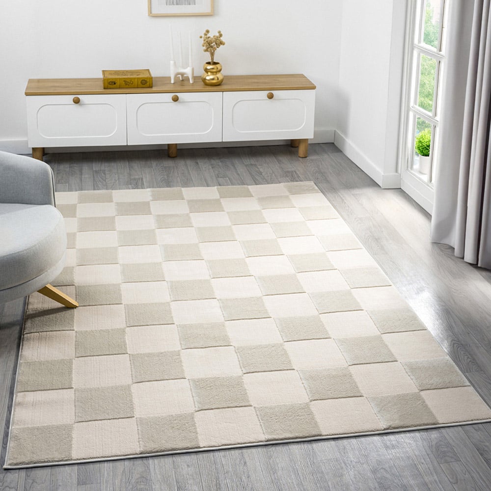 Desire Rugs Vellure Cream Metallic Sheen Grid Design Rug 160 x 230cm Image 5