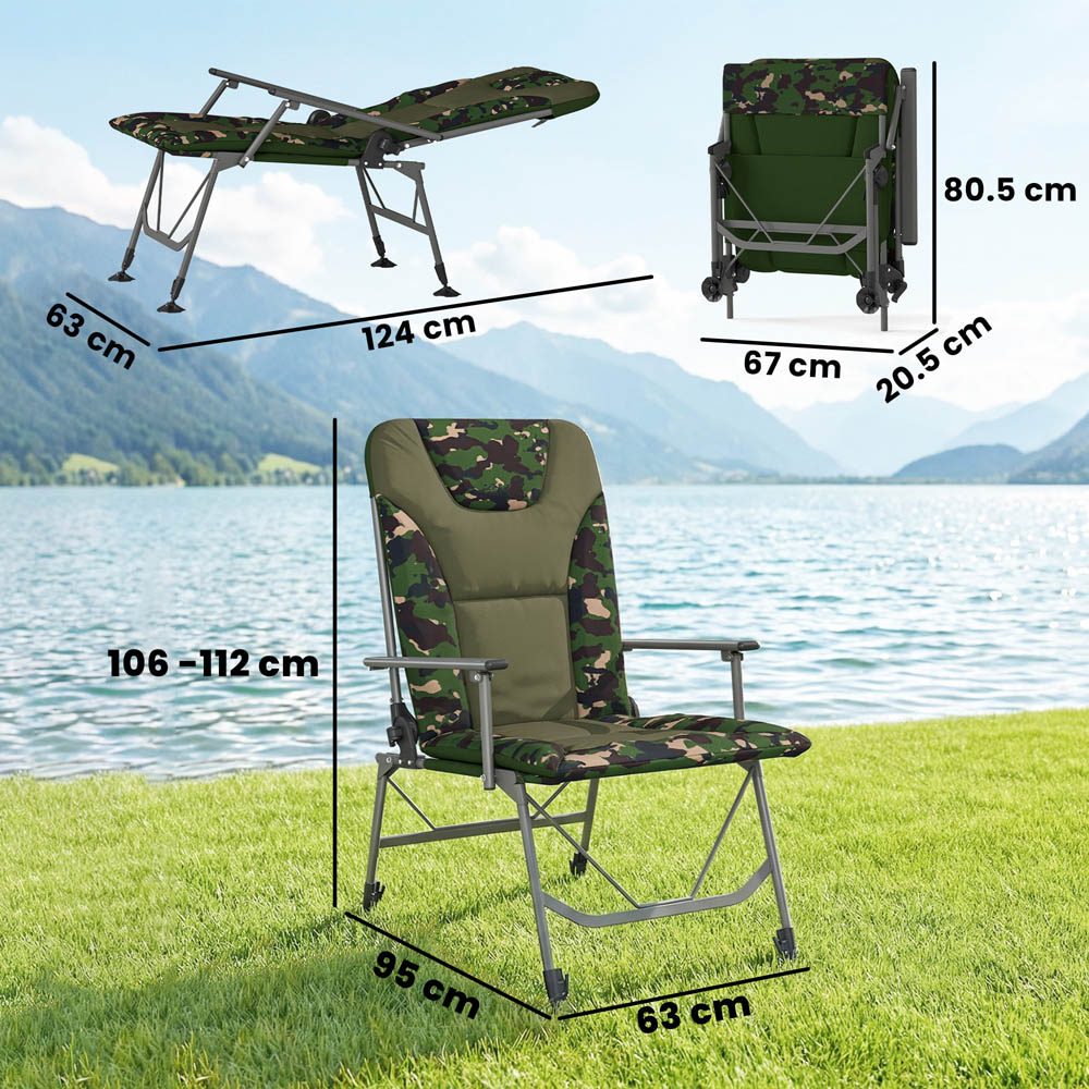 Outsunny Camouflage Padded Foldable Reclining Camping Chair Image 9