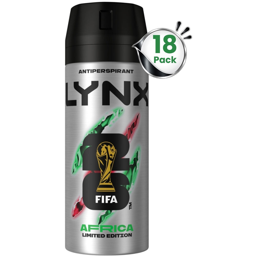 Lynx Africa 72H Sweat Protection Anti-Perspirant Aerosol Deodorant Spray 150ml 18 Pack Image 1