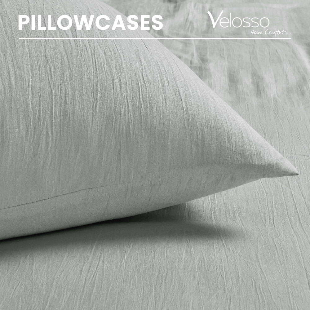 Velosso Washed Linen Look Double Silver Duvet Set Image 4