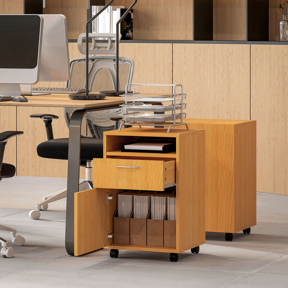 HOMCOM Single Drawer Single Door Single Shelf Natural Filing Cabinet Image 3