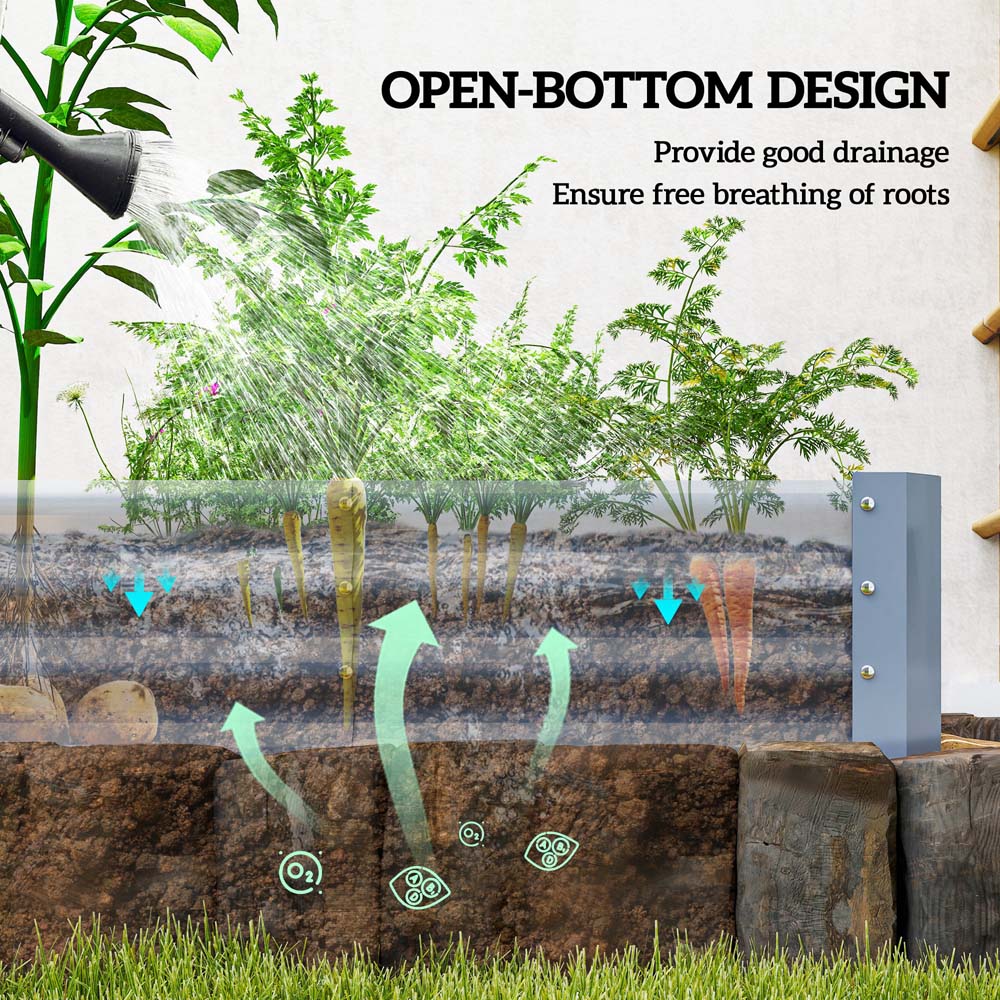 Outsunny Silver Galvanised Steel Raised Garden Bed 240 x 120 x 30cm Image 6