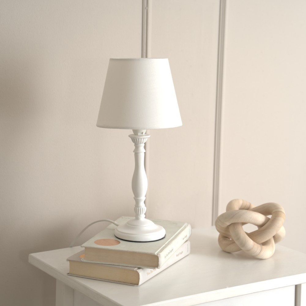 ValueLights Sara Tapered Shade White Wood Traditional Candle Stick LED Table Lamp 2 Pack Image 3