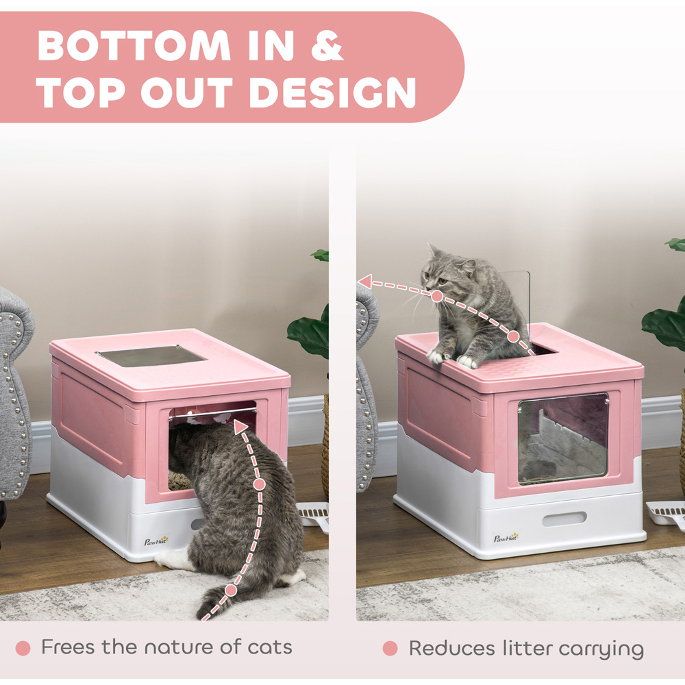 PawHut Pink Hooded Cat Litter Box with Scoop and Tray Image 5
