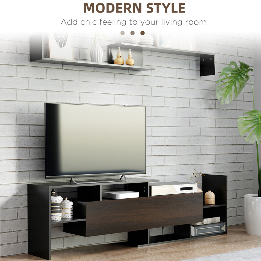 Portland Single Door Black and Brown TV Cabinet with Wall Shelf Image 4
