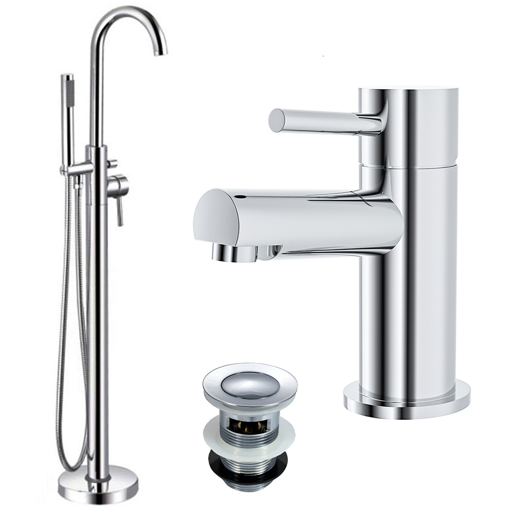 Nes Home Blossom Freestanding Bath Shower Mixer and Basin Mixer Tap with Waste Image 1